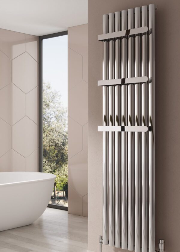 Reina Neval Vertical Aluminium Designer Radiator, Polished, 1800mm x 345mm