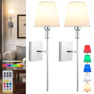 Aiehnid Battery Operated Wall Lights Set Of 2，with Color Temperature Dimmable Remote Control，Battery Powered Non Hardwired Wall Lamp，for Bedroom Farmhouse Bedside Reading Light (Color : Chrome)