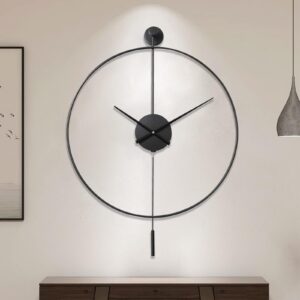 Classical Large Decorative Wall Clock with Pendulum, Modern Non-Ticking Silent