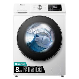 Hisense 3 Series WFQA8014EVJM Freestanding 8 KG Front Load Washing Durable Inverter Machine Steam Wash Quick Wash 15 Washing Programs 1400 RPM White Energy Rating A