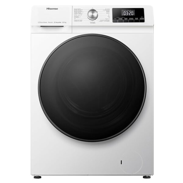 Hisense WDQA8014EVJM 60cm Freestanding 8 KG Front Load Washer Dryer - 1400 RPM - Pure Steam - PureJet - Pause and Add - Inverter Motor - White