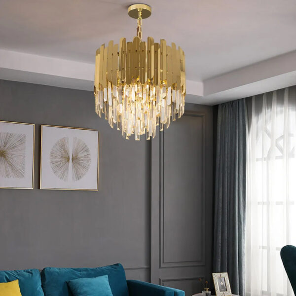 Kitoney Modern Gold 3-Light Tiered Crystal Chandelier for Living Room and Dining Room