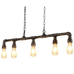 LightInTheBox Rustic Industrial Tube Pipe Chandeliers, Steampunk Pendant Light Fixture 5-Light Edison Farmhouse Ceiling Lamp for Dining Room Living Room Bar