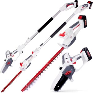 NETTA Cordless 4-in-1 Pole & Handheld Hedge Trimmer and Chainsaw - 20V MAX, Battery & Charger Included, 2.5m Long Reach Telescopic Pole