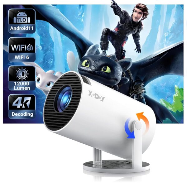 [2025 Upgraded & Android 11.0] Mini Projector Native 720P HD, Supports 4K 1080P, XGODY Gimbal 3 Portable Projector 12000 Lumen, WiFi 6, Bluetooth, Auto Keystone, Video Projector...