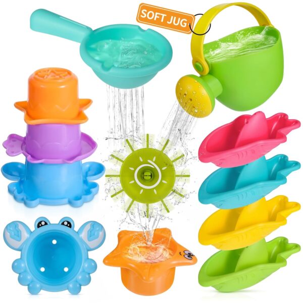 Baby Bath Toys for 1 2 3 4 Year Olds Toddler Kids - 10PCS Mould Free Water Play Swimming Pool Toys No Mould Watering Can Bath Boats Bath Cups for Boys Girls
