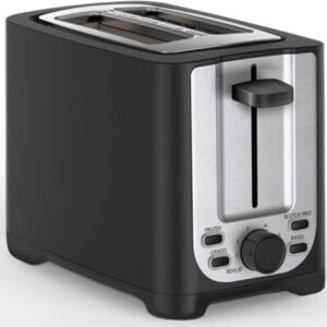 BELLA 2 Slice Toaster with Auto Shut Off, Extra Wide Slots & Removable Crumb Tray, Cancel, Defrost & Reheat Function, Toast Bread, Bagel & Waffle, BPA Free, Stainless Steel & Black
