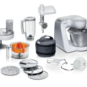 Bosch CreationLine 7 in 1 Stand Mixer MUM58259 with 11 accessories, 7 Speeds, dough hook, whisk, beater, blender, juicer, mincer, shredder, 1000W, AMAZON EXCLUSIVE - White/Silver