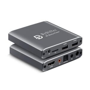 ByDiffer 4K Ultra HD Digital Media Player, TV MP4 Video Player for USB Drive/Micro SD Card, H.265/HEVC, Auto Playback, Digital Signage, HDMI/AV/Optical Output (Grey)