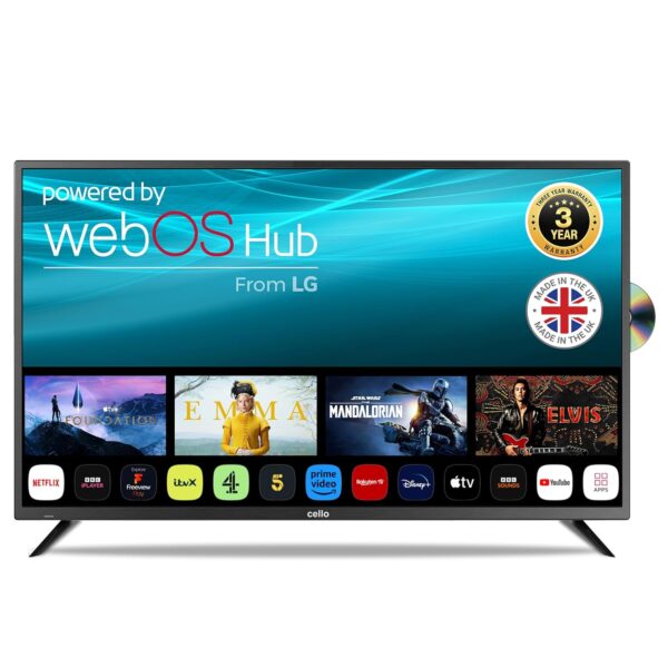 Cello C5024WSF 50″ inch Smart Ultrafast WebOS Full HD TV with Built in DVD Freeview Play FreeSat, Bluetooth. Netflix, Apple TV+, Prime Video, Paramount+, BBC iPlayer UK Made