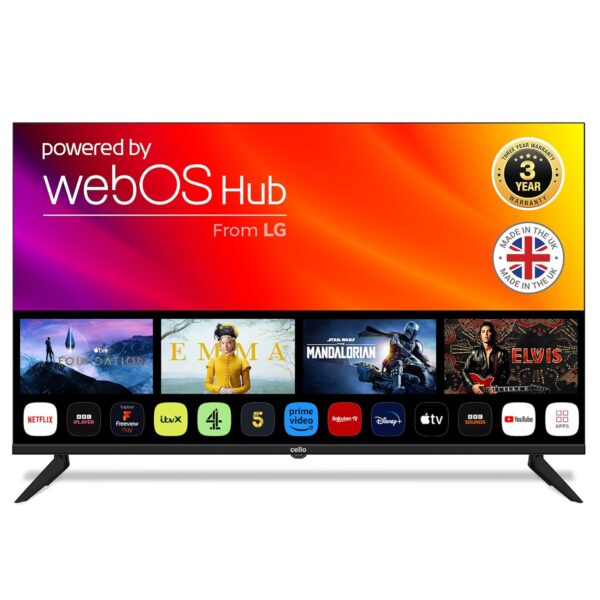 Cello Frameless LED 43 inch Smart TV, Freesat HD Built in, Smart Ultrafast WebOS Freeview Kids Bedroom TV, Netflix, Apple TV, Bluetooth, Disney+, Prime Video, 3 HDMI & USB, Made...