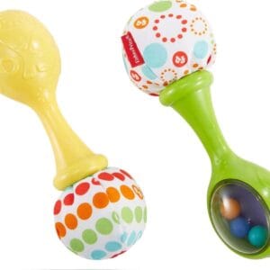 Fisher-Price Newborn Toys Rattle ‘n Rock Maracas, 2 Soft Musical Instruments for Developmental Play Babies Ages 3+ Months, Green & Yellow, BLT33