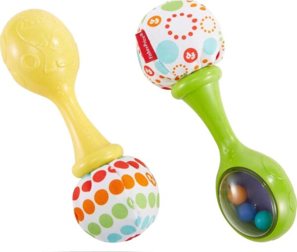 Fisher-Price Newborn Toys Rattle ‘n Rock Maracas, 2 Soft Musical Instruments for Developmental Play Babies Ages 3+ Months, Green & Yellow, BLT33