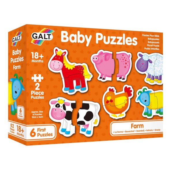 Galt Baby Puzzles - Fun, Educational and Colourful Early Learning 2 Pc First Jigsaw Puzzles - Set of 6 Two Chunky Piece Puzzles for Babies - Develop Matching and Motor Skills -...