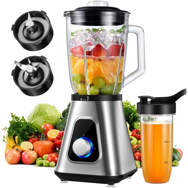 GDOR 1200W Blender Smoothie Maker 2 in 1 Smoothie Blender with 1.5L Glass Jug & 650ML Travel Cup, 3 Speed Jug Blender, Professional Blenders for Smoothies, Shakes, Frozen...