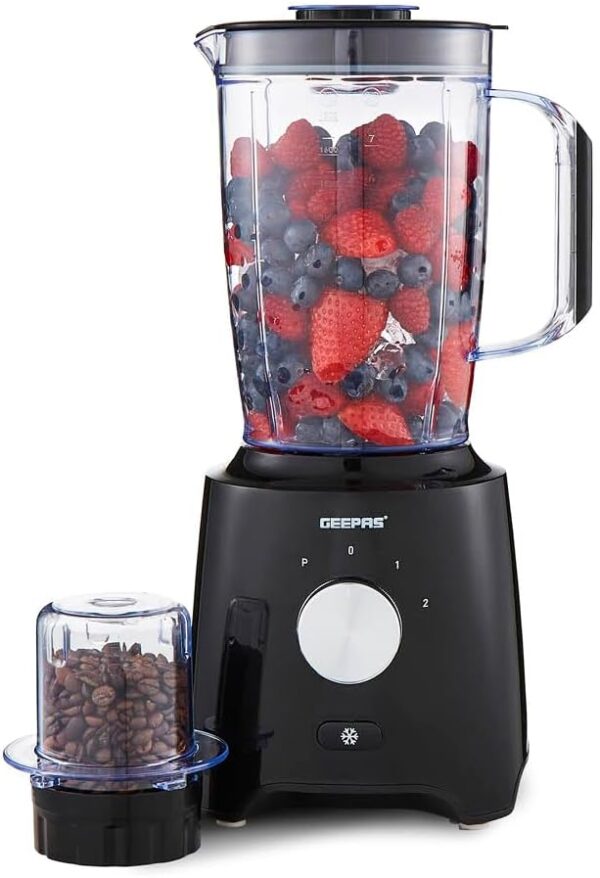 Geepas Electric Blender Smoothie Maker, Food Jug Blender 600W –Stainless Steel Blades, 2 Speed Control with Pulse & Turbo Functions, 1.8L Large Jar & 0.3L Coffee Grinder Jar,...