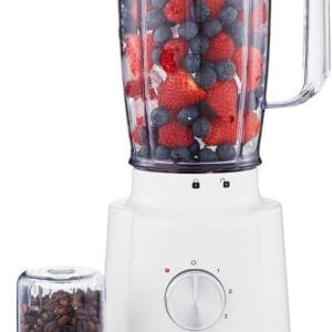 Geepas Electric Blender Smoothie Maker, Food Jug Blender 650W –Stainless Steel Blades, 3 Speed Control with Pulse, 1.6L Large Jar & Coffee Spice Grinder Jar, Smoothie Maker – White