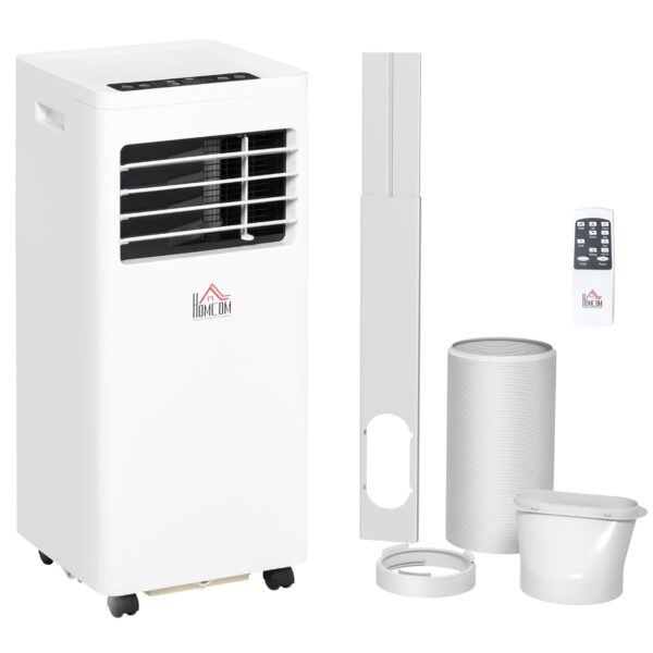 HOMCOM 4-In-1 Portable Air Conditioner, White Air Conditioning Unit, with Remote Control Wheels Cooling Dehumidifying Ventilating - 5000BTU