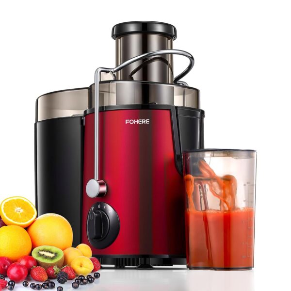 Juicer Machines, FOHERE Centrifugal Juicer Extractor with Large 3” Feed Chute for Whole Fruit and Vegetables, Easy to Clean, 3 Speed Control, Cleaning Brush and Recipe Included,...