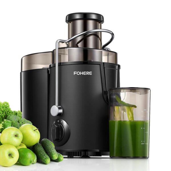 Juicer Machines, FOHERE Centrifugal Juicer Extractor with Large 3” Feed Chute for Whole Fruit and Vegetables, Easy to Clean, 3 Speed Control, Cleaning Brush and Recipe Included,...