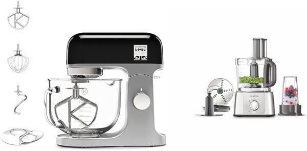 Kenwood kMix Stand Mixer for Baking, Stylish Kitchen Mixer with K-beater, Dough Hook and Whisk, 5L Glass Bowl, 1000 W, Black & FDP65.180SI 2 in 1 Food Processor Multipro...