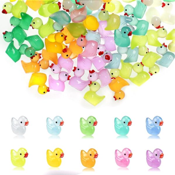Mini Ducks 100 Pack Glow in The Dark Mini Resin Ducks Figures Tiny Ducks Miniature Ducks Little Ducks Small Ducks Mini Light Up Ducks Tiny Plastic Ducks for Aquarium Fairy...