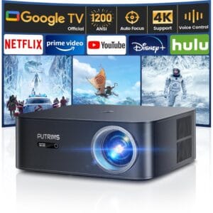 【Netflix Disney+ Licensed in Google TV】Projector 4K Support,1200ANSI Smart Auto Focus/Keystone FHD 1080P Projector Google Voice Control,WiFi6 Bluetooth 50% Zoom 300'' Video...