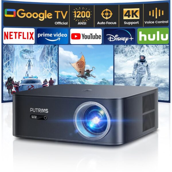 【Netflix Disney+ Licensed in Google TV】Projector 4K Support,1200ANSI Smart Auto Focus/Keystone FHD 1080P Projector Google Voice Control,WiFi6 Bluetooth 50% Zoom 300'' Video...