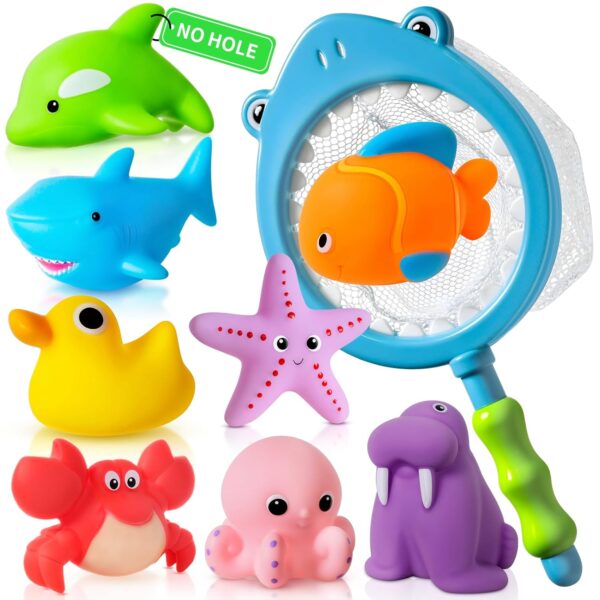 No Hole No Mould Baby Bath Toys - 9PCS Mould Free Bath Toys for 1 2 3 4 Year Olds Toddler Kids Swimming Pool Toys Sea Animals Water Toys for Boys Girls