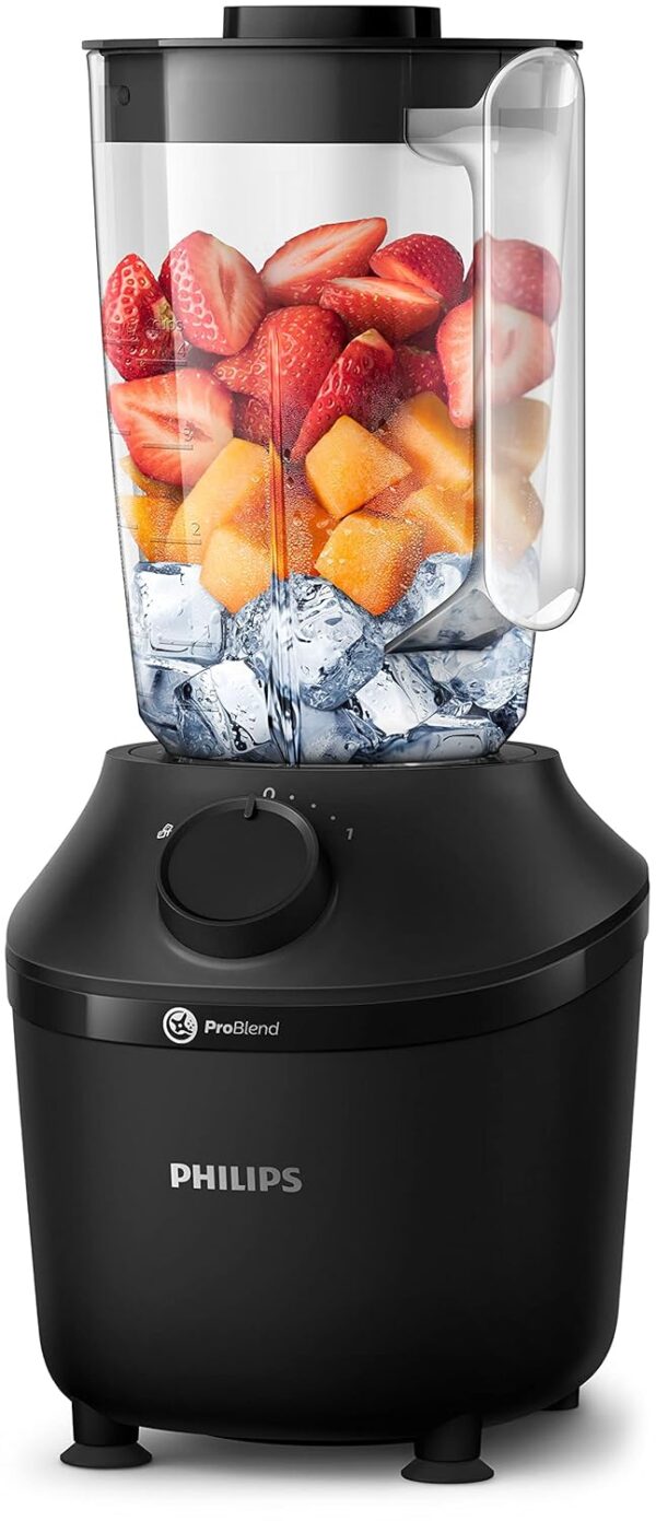 Philips Blender 3000 Series, ProBlend System, 1.9L Maximum Capacity, 1L Effective Capacity, 450W, 1 Speed Setting + Pulse, Plastic Jar, Black, (HR2041/01), Smooth blends with no...