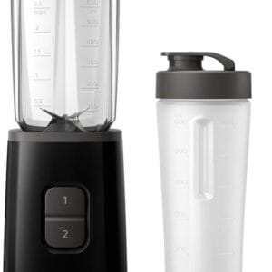Philips Daily Collection Mini Blender and Smoothie Maker, 350W, 1L Jug, On-the-go Tumbler, Dishwasher Safe, Recipe App, 2 Speeds, Ice Crush, Quick Clean, Deep Black (HR2602/91)