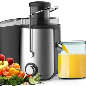 PureMate Juicer Machines, 600W Whole Fruit and Vegetable Juice Extractor, Centrifugal Juicer, Stainless Steel, Two Speed Settings, BPA-Free, Easy Clean