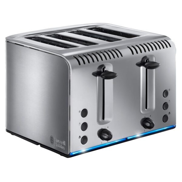 Russell Hobbs 4 Slice Buckingham Toaster with Fast toast technology - (Blue light strip indicates toasting, Independent & Extra wide slots, 2400W, Polished & Brushed Stainless...