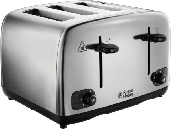 Russell Hobbs 4 Slice Toaster with Perfect Toast Technology for improved evenness (Wide slots, Lift & look feature, 6 Browning levels, Frozen & Cancel function, 1700W, Brushed &...