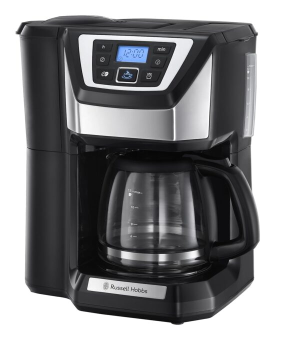 Russell Hobbs Chester Grind & Brew Filter Coffee Machine, Bean to cup, Quiet brew technology, 1.5L Carafe/12 cups, 4-12 Cup brewing option, 24hr timer, 40min keep warm, Washable...