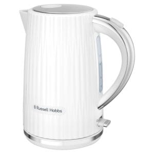 Russell Hobbs Electric Kettle (Hot Water, Tea or Coffee, 1.7L, Push to open lid, Perfect pour spout, Removable washable filter, Illuminated switch, Chrome accents, White, 3000W)...