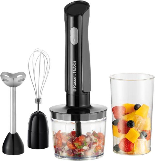 Russell Hobbs Hand Blender [3-in-1 Hand Mixer] Electric Chopper (Food Processor with 3 Attachments for Baby Food, Smoothies, Soup, 2 speeds + pulse, Stainless steel, BPA-Free)...