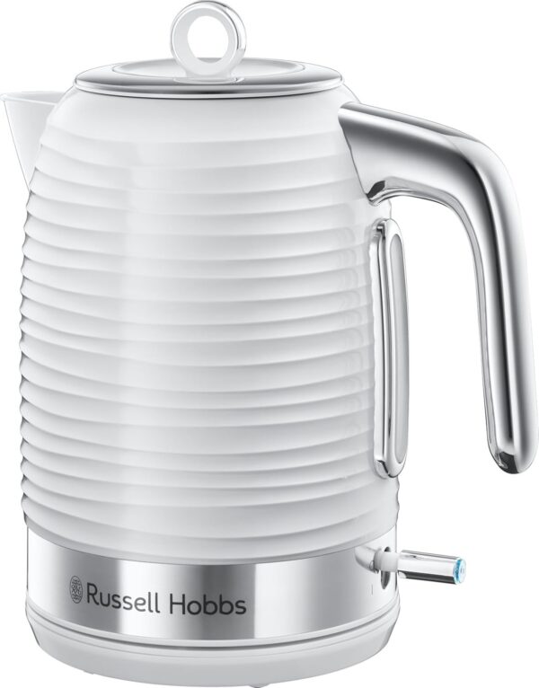 Russell Hobbs Inspire Electric 1.7L Cordless Kettle (Fast Boil 3KW, White premium textured plastic, high gloss finish, Removable washable anti-scale filter, Pull off lid,...