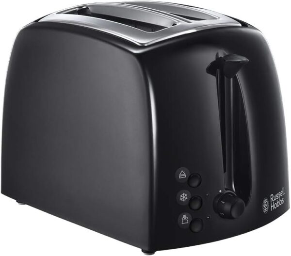 Russell Hobbs Textures 2 Slice Toaster (Extra Wide Slots, 6 Browning levels, Frozen, cancel & reheat function with indicator lights, Removable crumb tray, 850W, Black matt &...