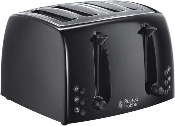 Russell Hobbs Textures 4 Slice Toaster (Extra Wide Slots, 6 Browning levels,cancel & reheat function with indicator lights, Removable crumb tray, 1250-1500 W, Black matt & high...