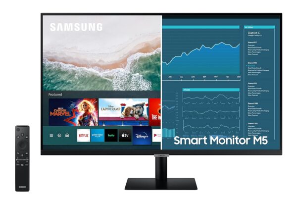 Samsung M5 Series 27-Inch FHD 1080p Smart Monitor & Streaming TV (Tuner-Free), Netflix, HBO, Prime Video, & More, Apple Airplay, Bluetooth, Built-in Speakers, Remote Included...