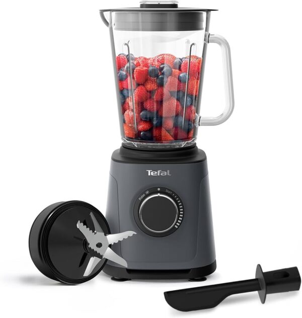 Tefal PerfectMix High-Speed Blender, 2L Glass Jar, 1200W, Powerful Powelix Blades, Soups, Smoothies, Sauces, Dips, Removable Blades, Grey, BL771BG0