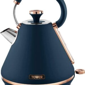 Tower T10044MNB Cavaletto Pyramid Kettle with Fast Boil, Detachable Filter, 1.7 Litre, 3000 W, Midnight Blue and Rose Gold