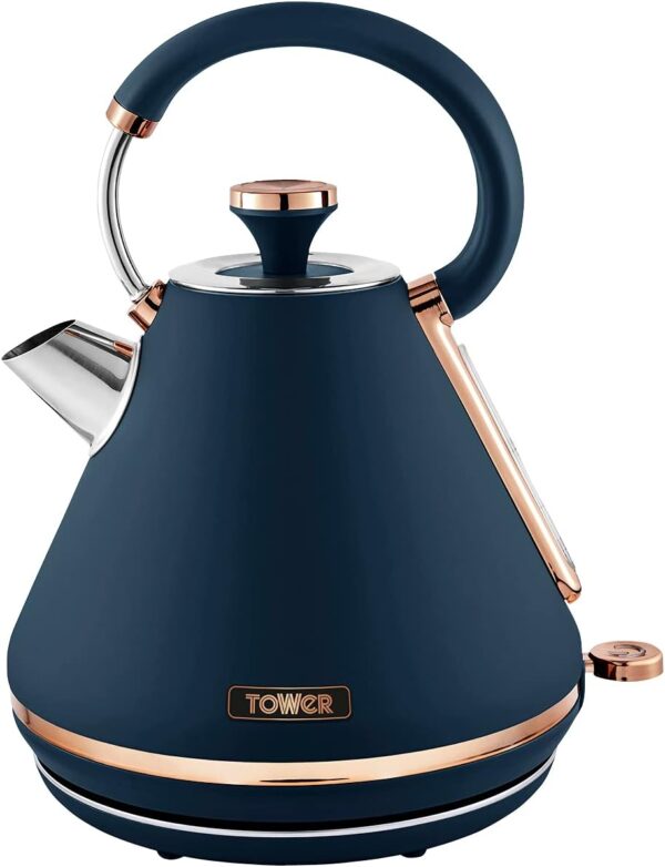 Tower T10044MNB Cavaletto Pyramid Kettle with Fast Boil, Detachable Filter, 1.7 Litre, 3000 W, Midnight Blue and Rose Gold
