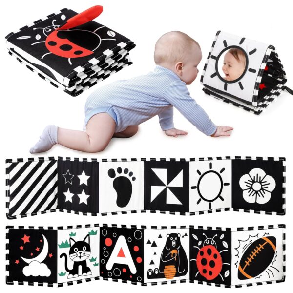 URMYWO Baby Toys 0-6 Months, Black and White Sensory Toys Brain Development, Tummy Time Toys, Soft Baby Book, Baby Essentials for Newborn 0-6-12 Months Montessori Toy Gifts