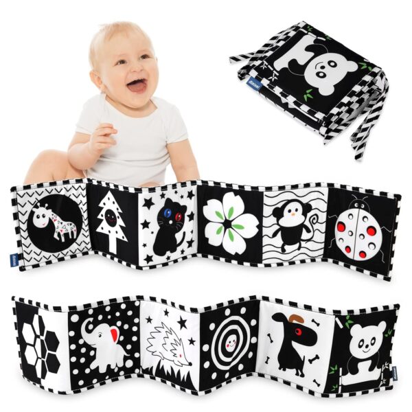 Vicloon Baby Soft Books, Baby Cloth Book, Black and White High Contrast Soft Cloth Book for Early Learning, Foldable Soft Fabric Quiet Book, Touch and Feel Crinkle Cloth Books...