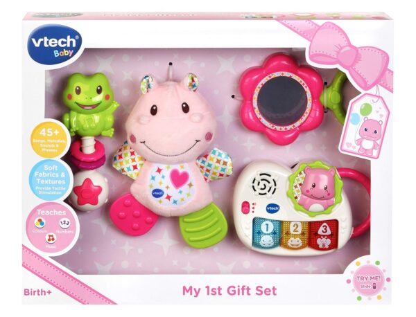 VTech My First Gift Set New Baby Gifts | Newborn Baby Toys Including Hippo Animal Plush, Baby Teether, | 0, 6, 12 Months + for Boys & Girls, Pink, English Version,Box size: 40 x...