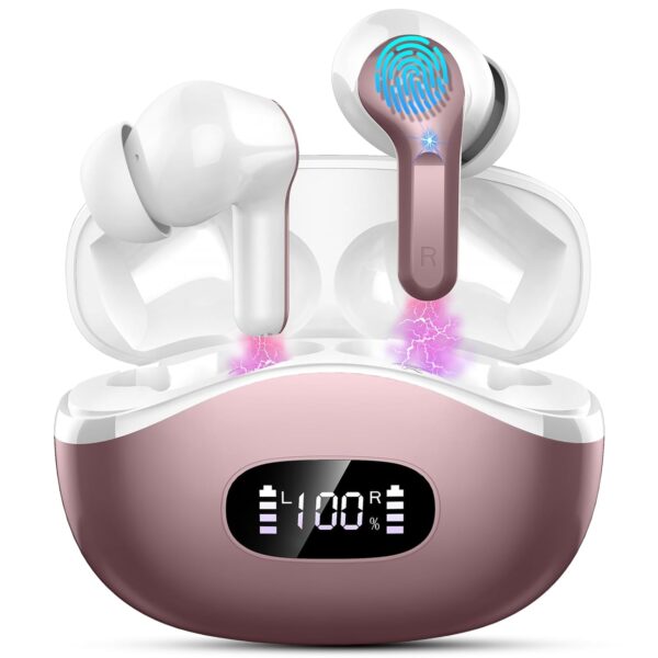 Wireless Earbuds, 2025 New Bluetooth 5.3 Headphones In Ear HIFI Stereo Wireless Headphones with 4 ENC Mic/Noise Cancelling Ear buds, IP7 Waterproof Running Earphones, 40H...