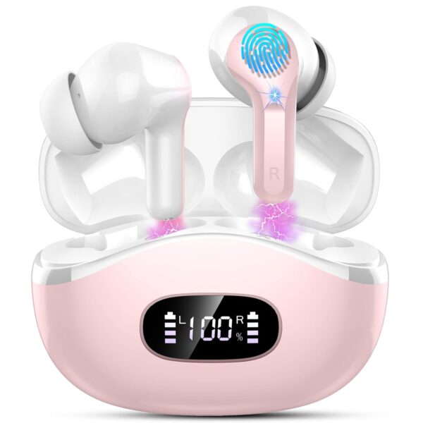 Wireless Earbuds, 2025 New Bluetooth 5.3 Headphones In Ear HIFI Stereo Wireless Headphones with 4 ENC Mic/Noise Cancelling Ear buds, IP7 Waterproof Running Earphones, 40H...