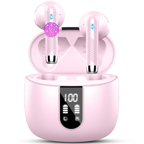 Wireless Earbuds, Bluetooth 5.4 Headphones in Ear 2025 Wireless Earphones with 4 ENC Mic, Mini Ear buds with HiFi Stereo Deep Bass, 56H Playtime Dual LED Display, Bluetooth...